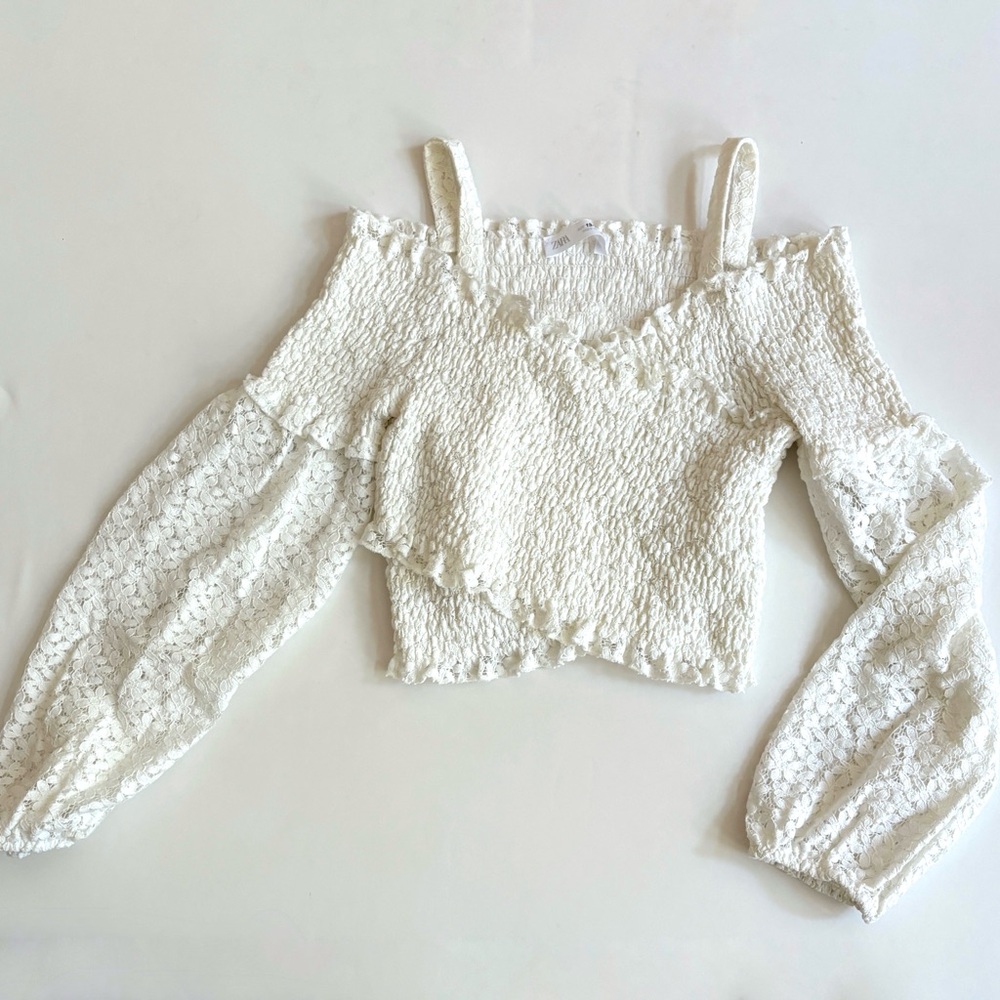 Zara lace off shoulder crop top smocked